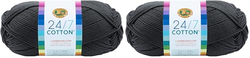 Image of Lion Brand Yarn (1 Skein) 24 /7 Cotton Yarn, Charcoal, 558 Foot (Pack of 2)