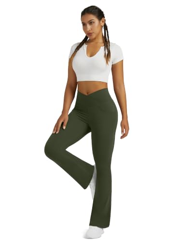 Image of Flare Leggings for Women with Pockets 2pack High Waisted Crossover Flare Leggings Bootcut Yoga Pants