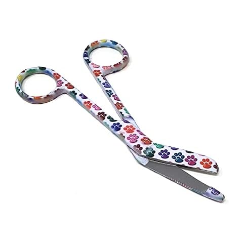 Lister Bandage Scissors 5.5" Surgical Instruments Made of Premium Grade Stainless Steel Ideal for EMTs, Medical Students, Paramedics, Doctors, Veterinarians, Nurses, Comes with Paws Pattern, White Cover