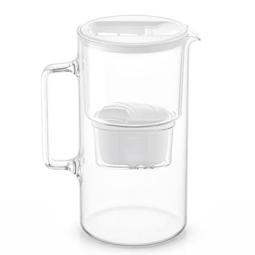 Wessper Jarra filtradora de vidrio con 1 cartucho de filtro 3 Litros | Reemplazo para Dafi Unimax Aquaphor A5 BRITA Maxtra+ PHILIPS AWP212/10 | Reduce la cal, el cloro y los Microplásticos, Blanco