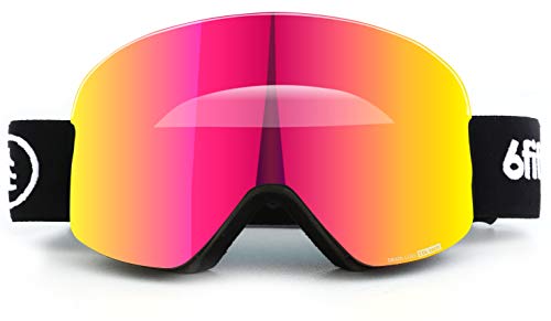 6fiftyfive - Ski Goggles Men and Women - Frameless, Full REVO Coating, Anti Fog, Magnetic Quick Change Lens, 100% UV400, OTG - Ski, Snowmobile and Snowboard