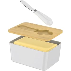 ZENO Butter Dish with Lid | Ceramic Butter Dish with Knife | Large 600ml Capacity | Double Silicone Seal & Airtight Lid | Keeps Butter Fresher for Longer | Fits All Types of Butter