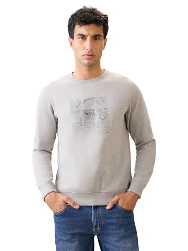 Image of Park Avenue Men Full Sleeve Slim Fit Print Pattern Cotton Polyester Blend Regular Neck Regular Neck Casual Sweatshirt