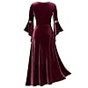 Medieval Dress Women UK Sale Clearance,Vintage Renaissance Dress Ladies Adult Medieval Victorian Dress Retro Punk Halloween Costumes Y2K Party Dress Long Sleeve 80s Fancy Goth Velvet Dress Wine #3