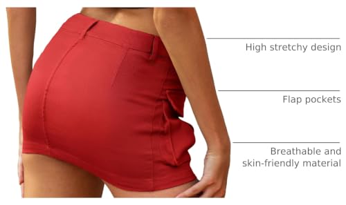 Image of ELLEVEN Low Rise Denim Mini Skirt for Women High Stretch Jean Skirts | Women's Sexy Bodycon Cargo Denim Skirt with Pockets, Y2K Casual Jean Style, Trendy Summer Outfits