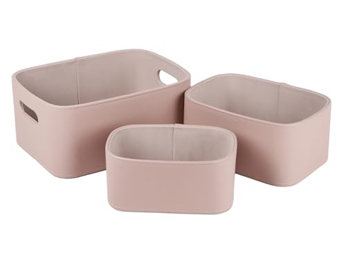 HofferRuffer Faux Leather Storage Baskets Bins with Velvet Lining for Organizing, Storage, Gifts, Set of 3 Nesting Shelf Baskets Decorative Storage Boxes for Home Organization (Pink) by HofferRuffer - Used condition - Image 3