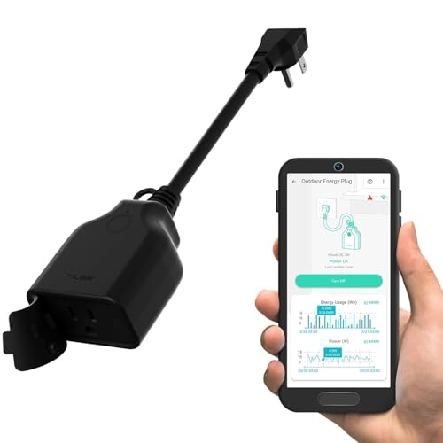 YoLink Smart Outdoor Energy Plug, IP63, 1800W, 15A Smart Plug with Real-Time Energy Monitoring, Automatic Safety Shutoff, Alexa & Google Assistant Compatible, Require YoLink Hub