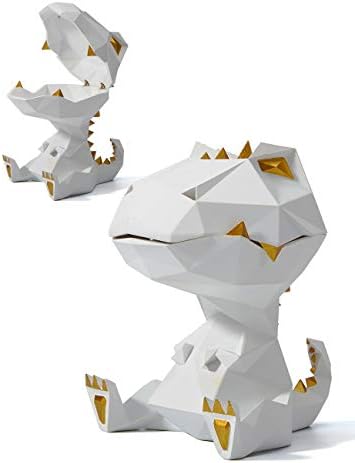 HAUCOZE Candy Dish Cookie Jar Dinosaur Gifts Sculpture Statue Decor Polyresin Figurine White 7.1 inch