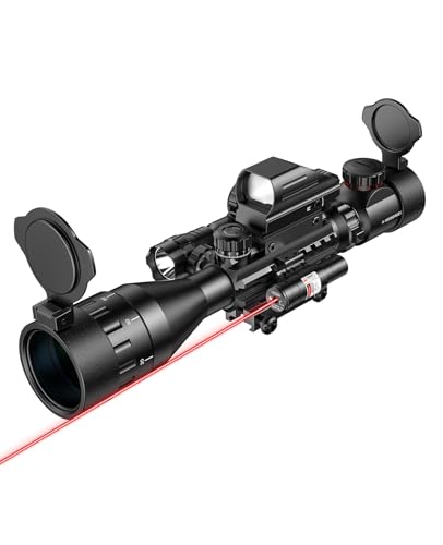 MidTen 4-16x50 AO Tactical Rifle Scope Dual Illuminated Optics & Illuminated Reflex Sight 4 Holographic Reticle Red/Green Dot Sight & Laser Sight & Flashlight