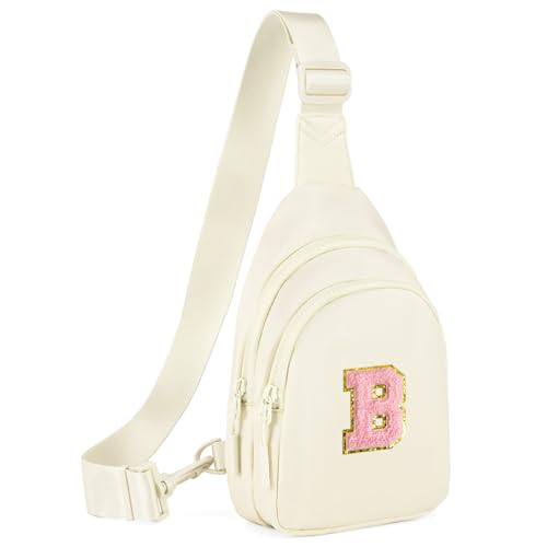 Viverte Birthday Gifts for 4 5 6 7 8 9 10 11 12 13 Year Old Girls Initial Sling Bag Fanny Pack Personalized Trendy Stuff for Teen Girls Daughter Sister (Beige-B)