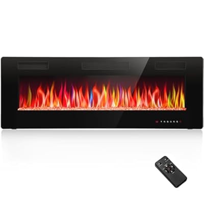 R.W.FLAME 50" Electric Fireplace Wall Mounted/Recessed with Remote Control,Low Noise,750W/1500W Ultra-Thin Fireplace Heater with Timer,Touch Screen, Adjustable Flame Color Speed Brightness