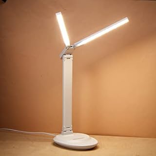 Weewooday Double Head Desk Lamp Adjustable Eye Caring LED Desk Lamp USB Powered Table Lamp 3 Light Modes Stepless Dimming Desk Light Lamps for Home Bedside Office Bed Reading Study, White
