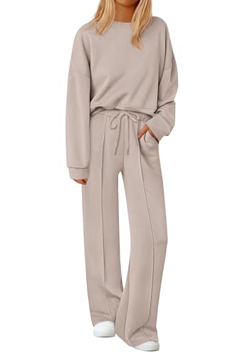 PRETTYGARDEN 2 Piece Sets For Women Fall Trendy Long Sleeve Sweatshirt Wide Leg Pants Loungewear Set Matching Sweatsuit