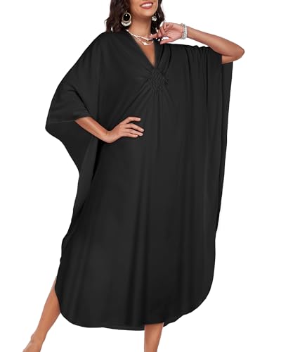 Image of Kaftan Dresses for Women V Neck Caftans Batwing Sleeve Beach Cover Ups | JILUVIN Plus Size Long Floral Print Dress, Loose Fit Maxi Casual Moomoo, Lounge House Mumu Nightgown Summer Vocation 2026
