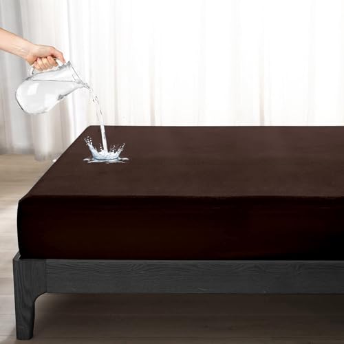 Image of Divine Casa 100% Waterproof Terry Cotton Mattress Protector for King Size Bed, Soft & Breathable Cover with Elastic Fitted Skirt for Home & Hotel Use (72 x 78 Inches, Coffee)