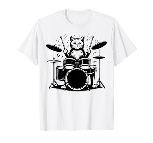 Drummer Cat - Gato divertido de la música rock Camiseta