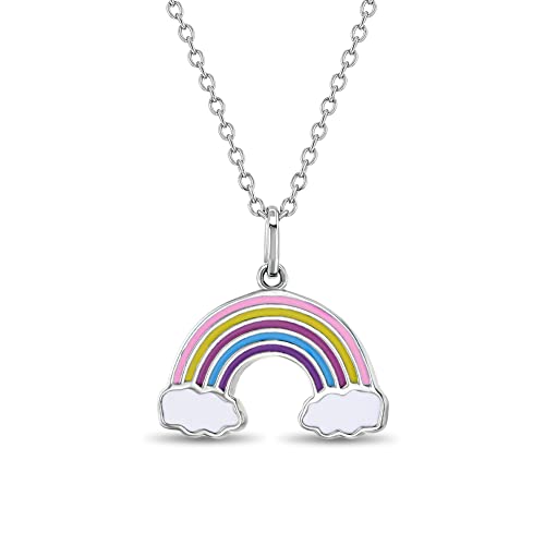 925 Sterling Silver Multicolor Enamel Rainbow Pendant Necklace for Young Girls & Preteens 16