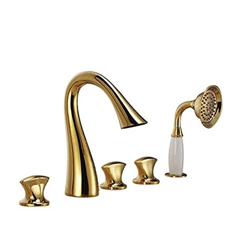 Ensemble de douche de bain 5 PCs dorés robinet de baignoire sur gorge - 2