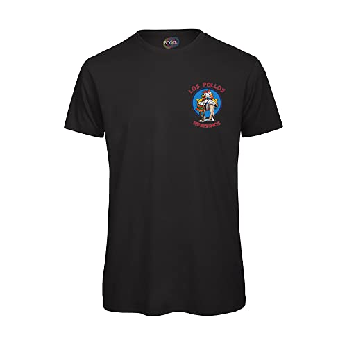 Boostit T-shirt Los Pollos Hermanos avec logo avant et arrière comme dans la série TV | Breaking Bad et Better Call Saul | pour Homme | Manches Courtes |100% Coton Bio, Noir , Medium Cover
