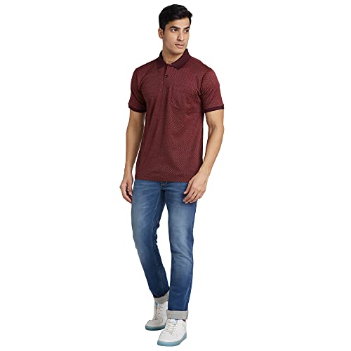 Image of Raymond Men's Pure Cotton Jacquard Pattern Contemporary Fit Polo Collar Polo Neck Half Sleeve Casual T-Shirt