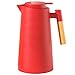 Swinkz Termos Isolato A Vuoto Thermos, Caffettiera Calda, tè al caffè Caldo E Freddo, con Pulsante di Sicurezza, Manico in Legno, per Hotel per Ufficio A Casa (1000 Ml)(Color:Rosso)