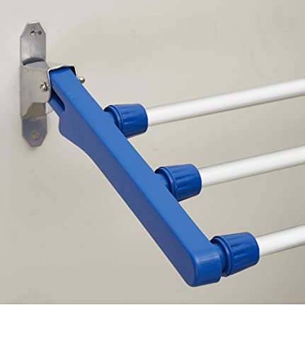 Image of Dhani Creations Mild Steel Wall Mounted Foldable Drying Rack Stand - 3 Pipe X 2 Feet /24 inches (Blue, 2 feet 8 inches)(Alloy Steel)