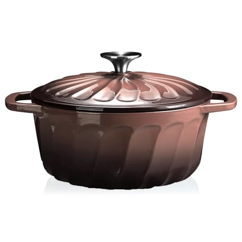 Enameled Cast Iron Dutch Oven with Lid, 3 QT Dutch Oven Pot for Bread Baking, Heavy Duty Cast Iron Pot for Braising, Cook, Bake, Oven Safe across All Cooktops (Brown,3 QT)