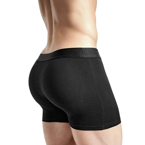 Rounderbum Men's Padded Underwear Boxer Briefs with Removable Butt Enhancing Pads - Black, Large -...