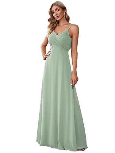 Ever-Pretty Vestiti da Damigella Donna Lungo Scollo a V Senza Maniche Linea ad A Chiffon Senza Schienale Menta Verde 44