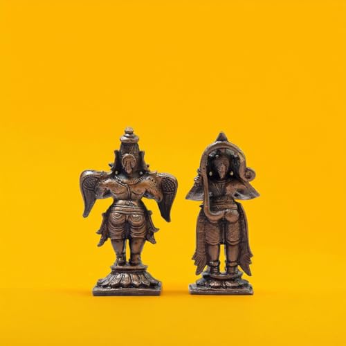 Image of Copper Garuda and Hanuman Idol Set | Garuda Anjaneya Statue Pair for Pooja Room, Temple & Home Decor | Hindu God Murti 2.75 Inch
