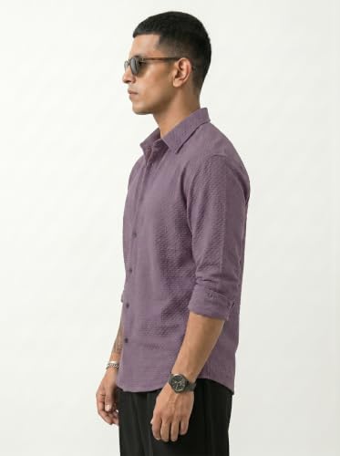 Image of Men's Casual Button Down Shirts Long Sleeve Cotton Bland Shirt Fashion Textured Beach Summer Shirt