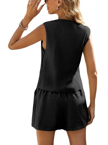 Mina Self Linen Vest Tops for Women Summer Lihtweight Breathable V-Neck Button Fashion Casual Work Beach Vacation Outerwear3