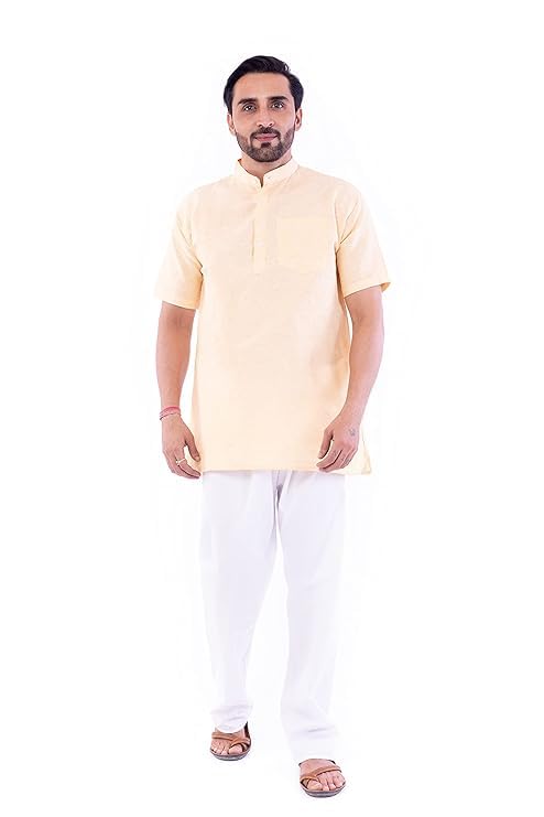 DESHBANDHU DBK Men's Cotton Short Kurta Without Pant | Traditional Ethnic Regular Kurta | Mandarin Neck Half Sleeve Casual Kurta | Regular Fit Kurta | Solid Plain Kurta-picture-20