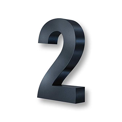 Metzler 3D Hausnummer in Anthrazit aus Stahl - Hausnummer mit Pulverbeschichtung in Feinstruktur 7016 Anthrazitgrau matt - Höhe 20cm / Tiefe 3,5 cm - inkl. Montagematerial - Ziffer 2