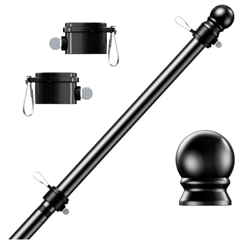 YEAHOME 5 FT Flag Pole, Tangle Free Spinning Stainless Steel Flagpole, Suitable for 3x5 Heavy Garden Flag 1" Dia Flag Pole for House, Wall-Mounted (Without Bracket, Black) Cover