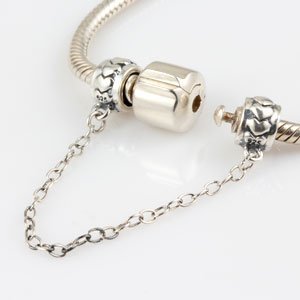 Image of ARTCHARM Clasp Love Safety Chain Charm - Authentic 925 Sterling Silver Heart Beads - Fit European Style Bracelet