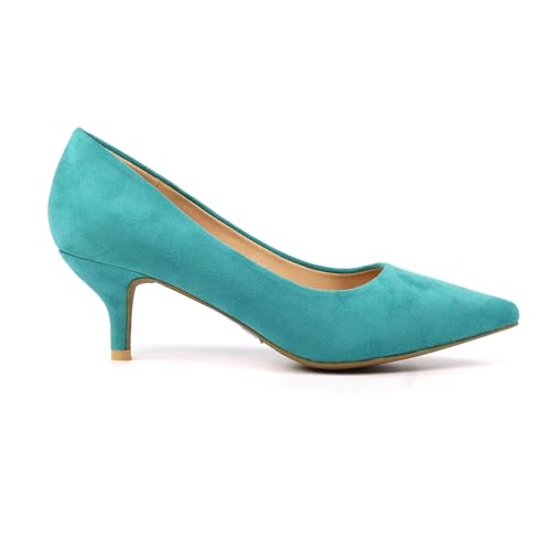 Image of Ladies Abby Green Kitten Heel Court Shoe 6 Green