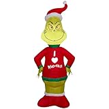 Gemmy Christmas Inflatable Grinch in Who Ville Sweater, 4 ft Tall, Multi