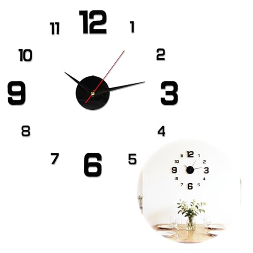XiDeShop Reloj de Pared 3D Moderno, Silencioso y DIY, 40cm Ajustable, Diseño Sin Marco con Números Acrílicos Adhesivos, Manecillas de Aluminio, Estilo Minimalista Elegante para Hogar y Oficina