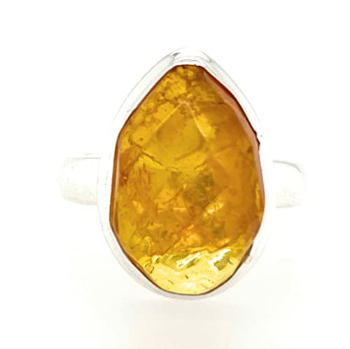 Natural Rocks by Kala Genuine Baltic Amber 925 Solid Sterling Silver Ring Size 7.25