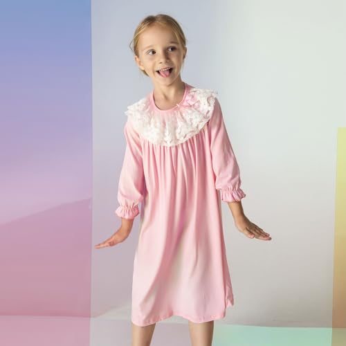 PATPAT Toddler Kid Girl Princess Nightgown Lace Ruffle Long Sleeve Sleep Dress Wear Pajamas Shirt 3-14 Years3