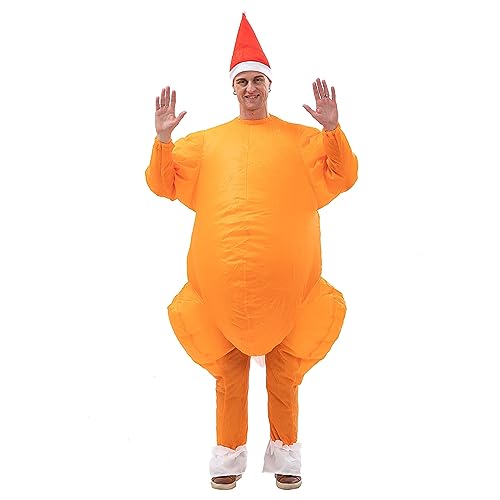 Arokibui Costume de dinde gonflable - Costume d'Halloween, Thanksgiving, Noël - Taille unique (150-190 cm) - Orange - Pour Adultes Unisex