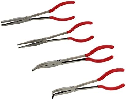 ABN Long Reach 11in Plier 4-Piece Set – 90-Degree Angle, 45-Degree Angle, Straight Needle Nose, and Duckbill Pliers