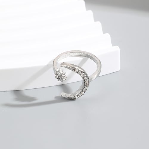 Adjustable Moon and Star Ring for Women Gold Plated Boho Fashion Jewelry Crescent Open Finger Ring Birthday Engagement Gift4
