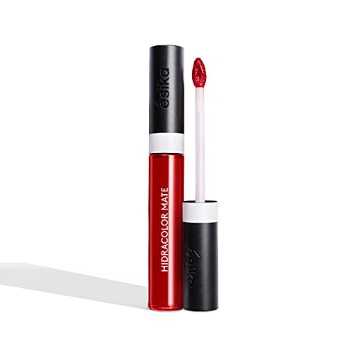 ésika - Hidracolor Matte Labial Líquido Rojo Carmín 6 ml, 36 Horas de Hidratación, No Transfer, 24 Horas de Color, de Larga Duración, Labial Mate con Ácido Hialurónico