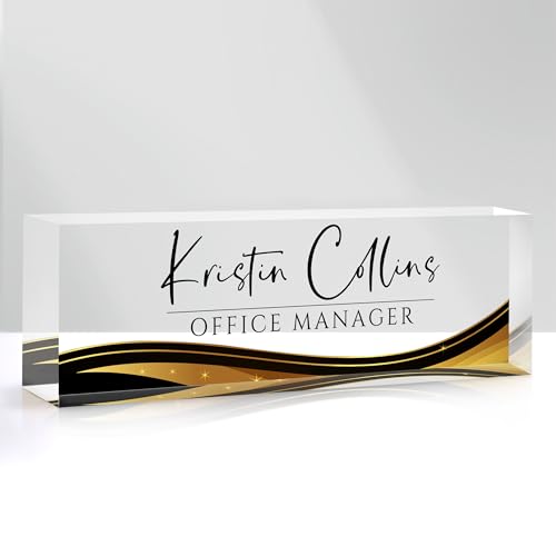 Custom Name Plate for Desk, Personalized Desk Name Plate on Clear Acrylic Glass, Appreciation Gifts for Teacher Employee Boss Coworkers Nurse, Office Desk Accessories for Women Men (Sable)