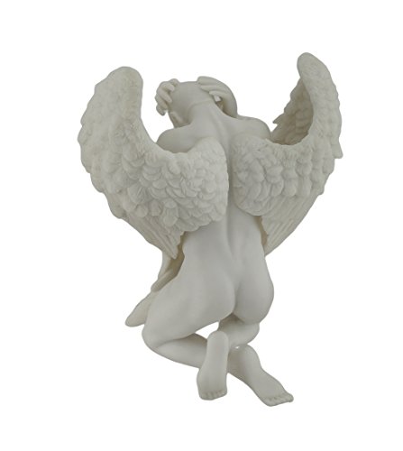 6.25" Winged Nude Male Kneeling With Hands Holding Heads, Marble White #TOP3