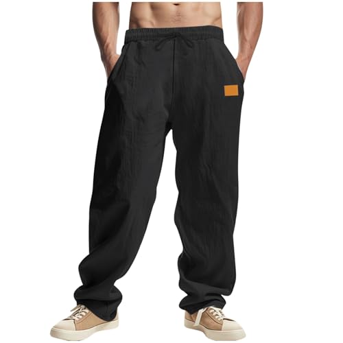 Straight Leg Pants for Mens Cotton Line Plus Size Casual Trousers Loose Comfy Trendy Solid Color Pants