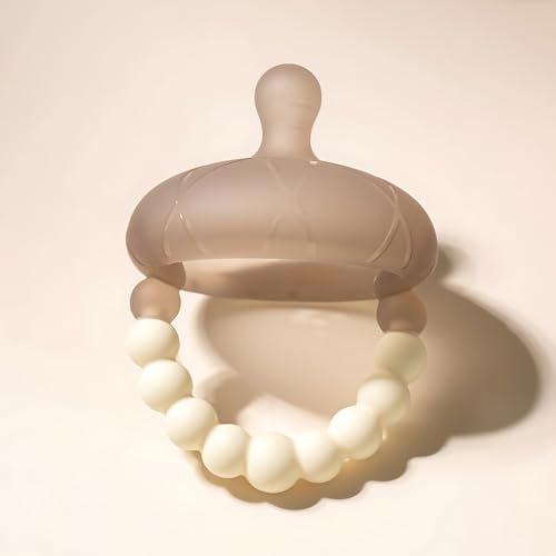 Image of Silicone Acorn Teether with Beaded Ring, Multiple Shapes & Textures for Babies 3+ Months (Acorn Teether), Tan /beige