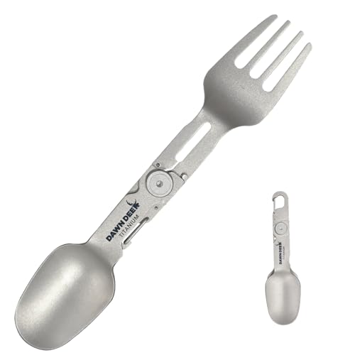 Dawn Deer Drehbarer Göffel aus Titan – 2-in-1 Klapplöffel und Gabel für Camping, Wandern – Leichtes, langlebiges Reiseutensil mit kompaktem...